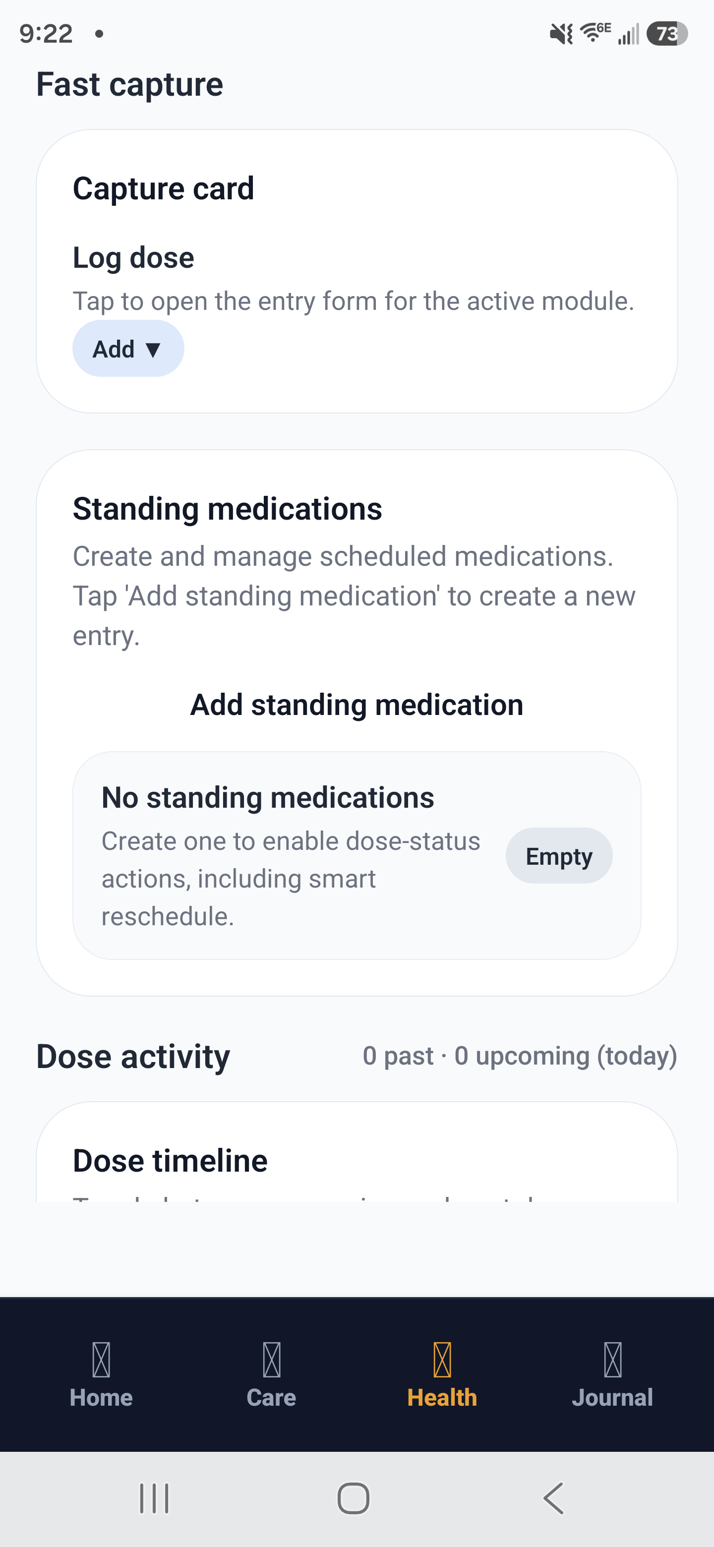Medication screen for the Caregiver Dashboard